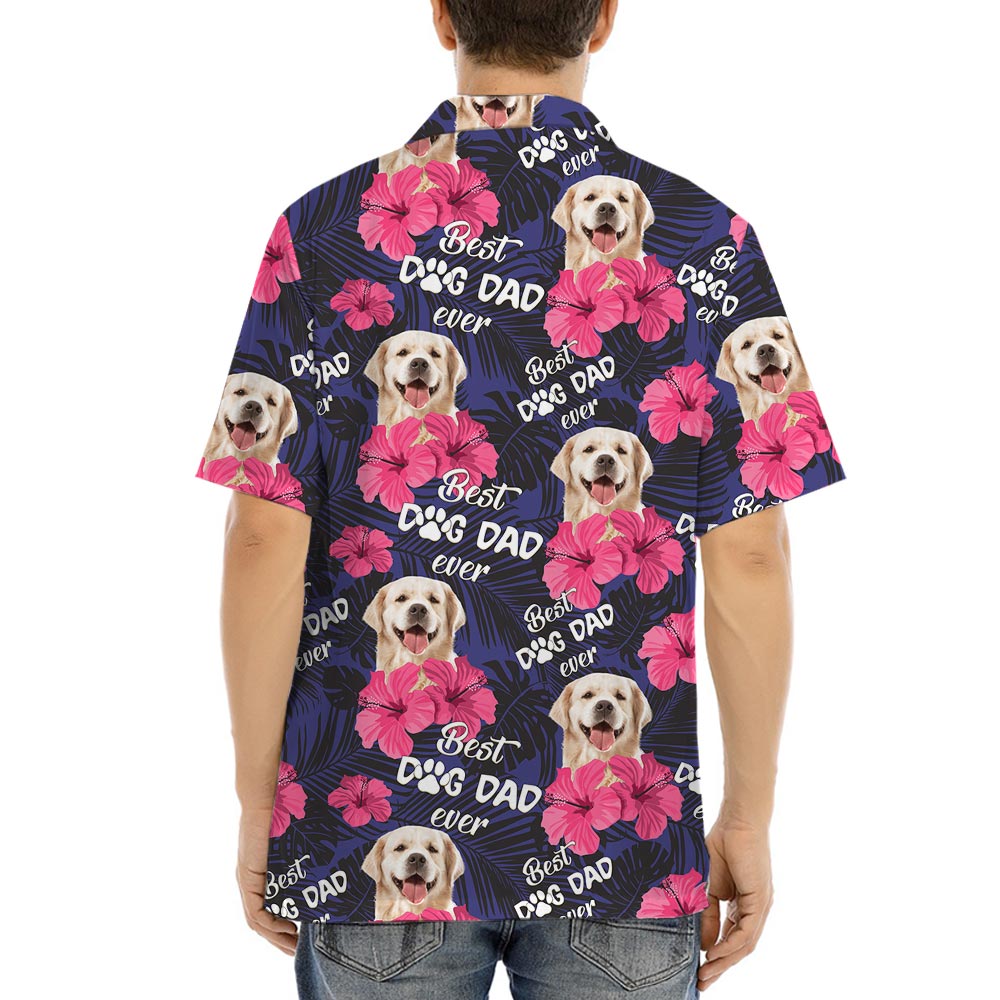 Floral Dog Dad Men's Aloha Shirt With Custom Pet
