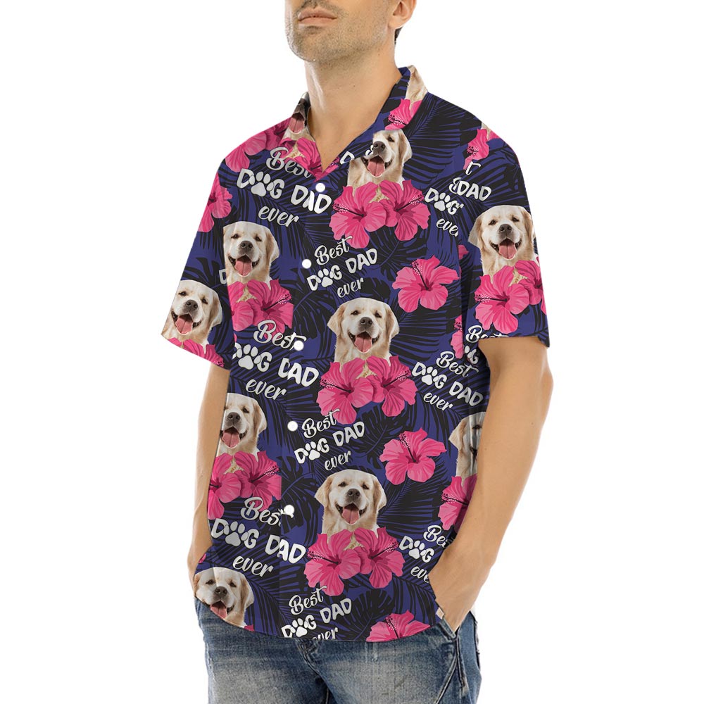 Floral Dog Dad Men's Aloha Shirt With Custom Pet