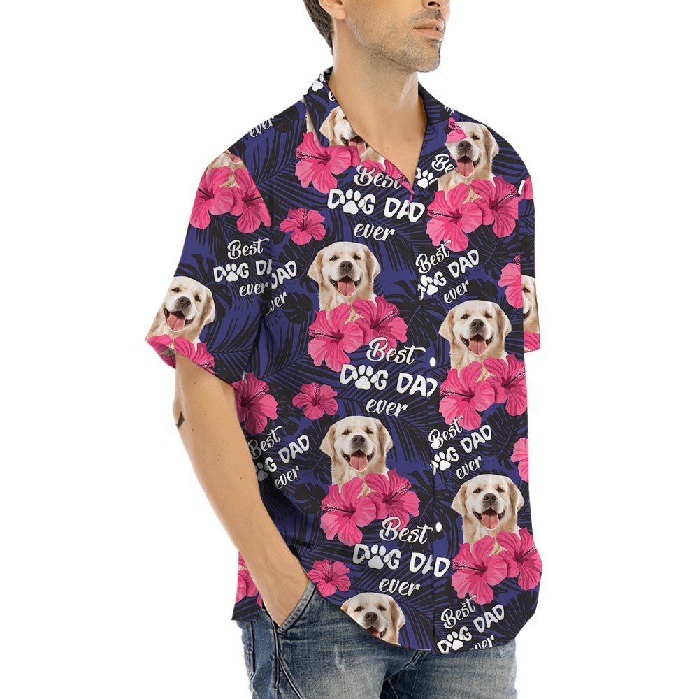 Floral Dog Dad Men's Aloha Shirt With Custom Pet