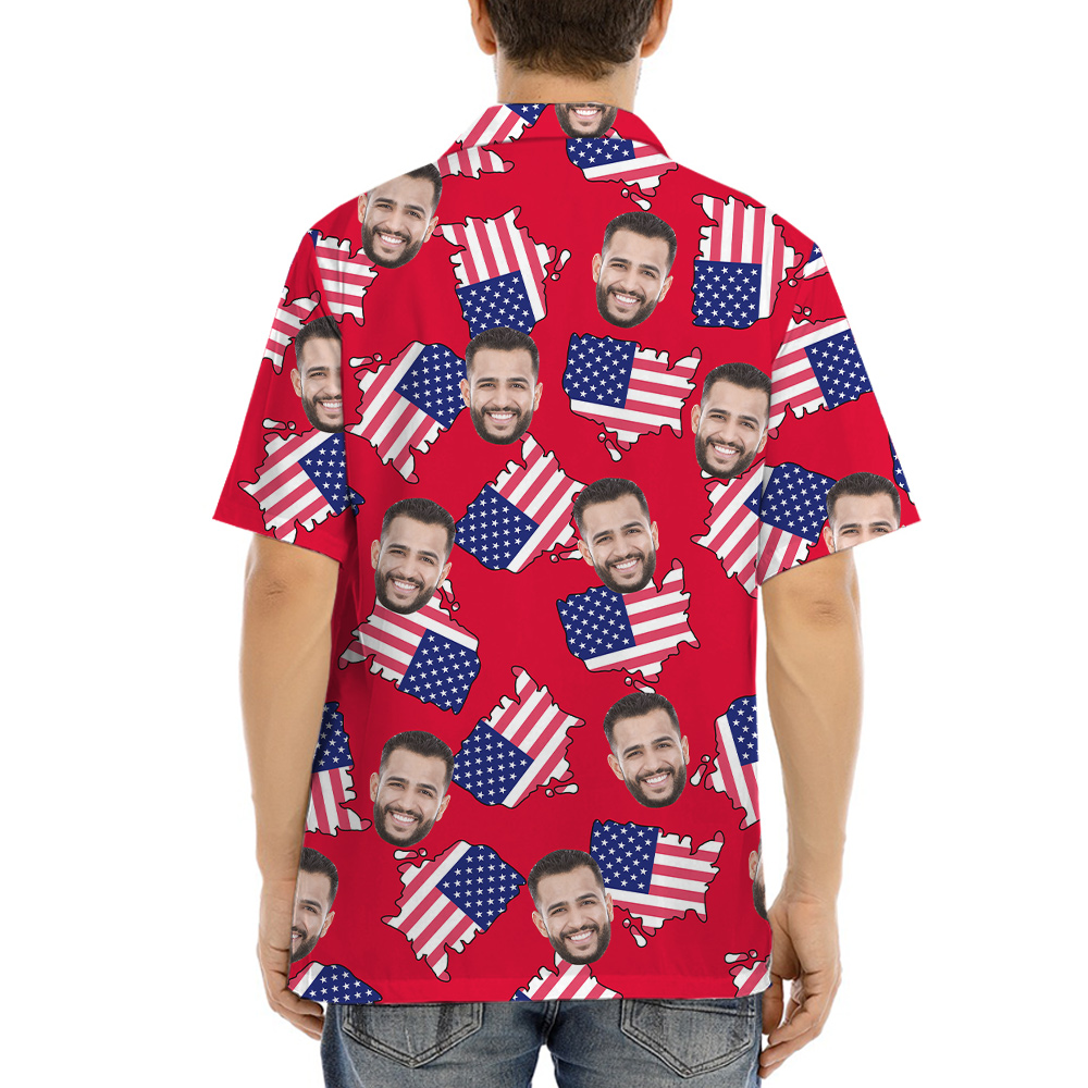 Custom Face Patriotic American Maps Red Aloha Shirt