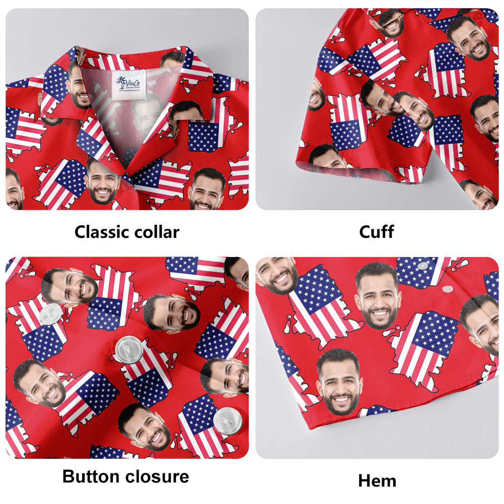Custom Face Patriotic American Maps Red Aloha Shirt