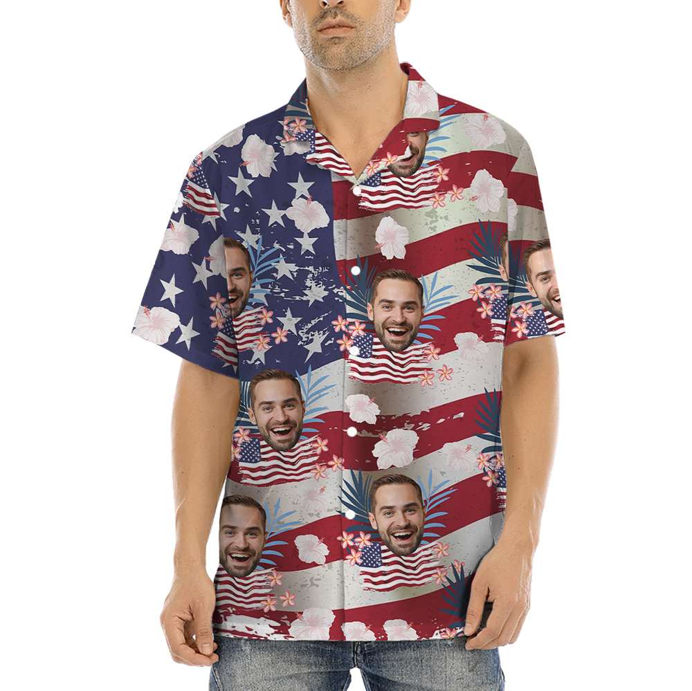 Custom Face American Flag Patriotic Hawaiian Shirt - variant image 1