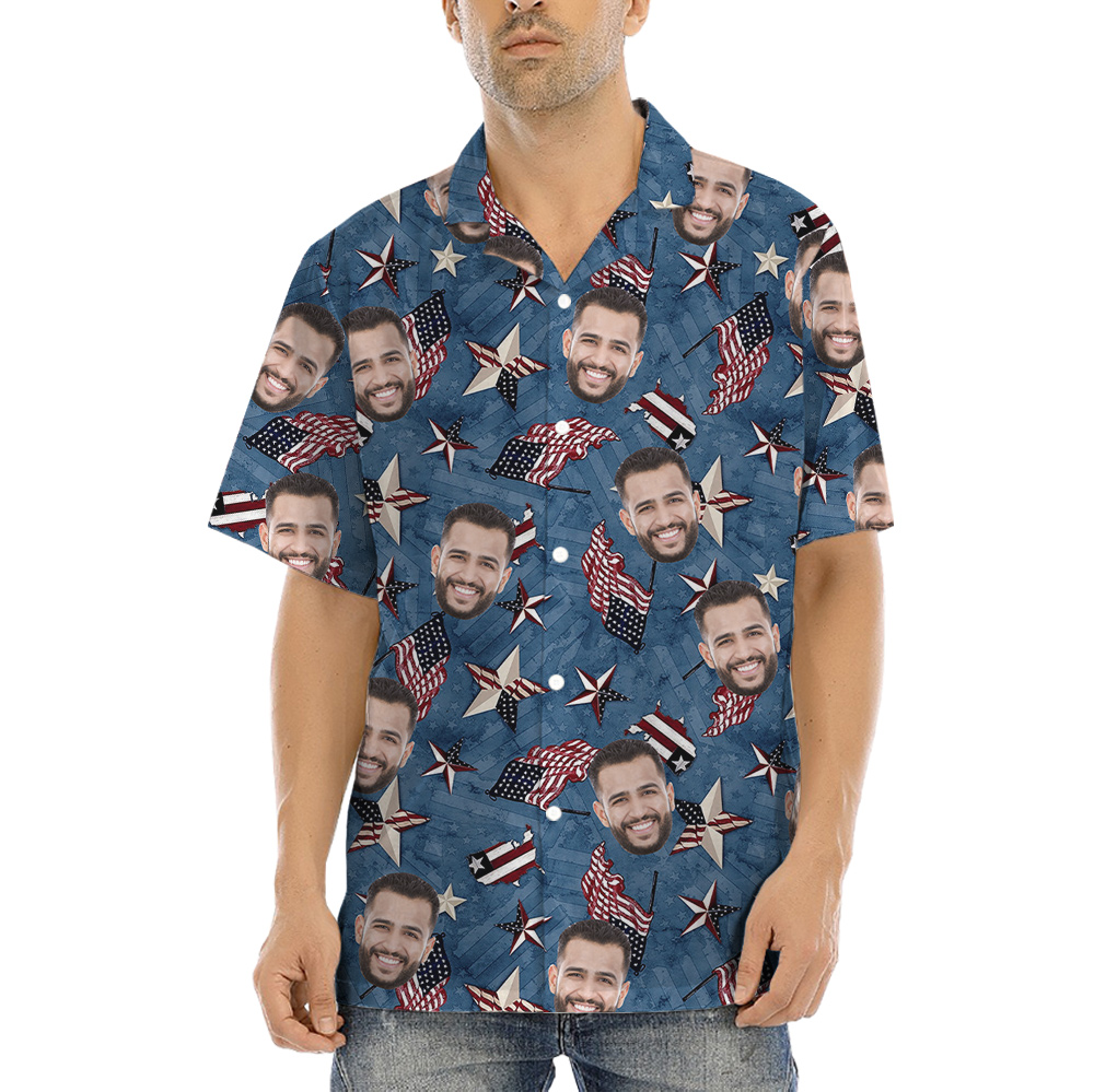 American Flags And Stars Custom Face Hawaiian Shirt - variant image 1
