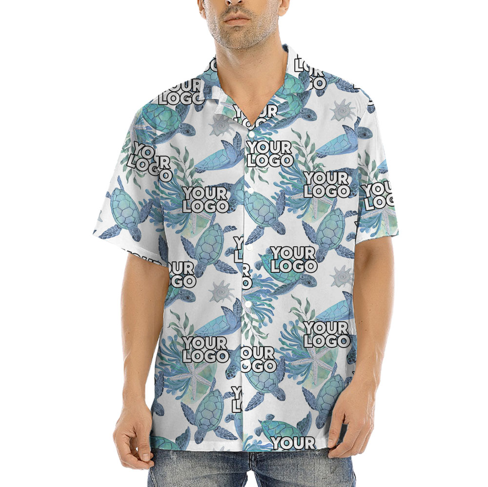 Sea Turtle Blue Hawaiian Shirt With Logo - variant image 1