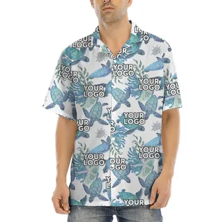Sea Turtle Blue Hawaiian Shirt With Logo