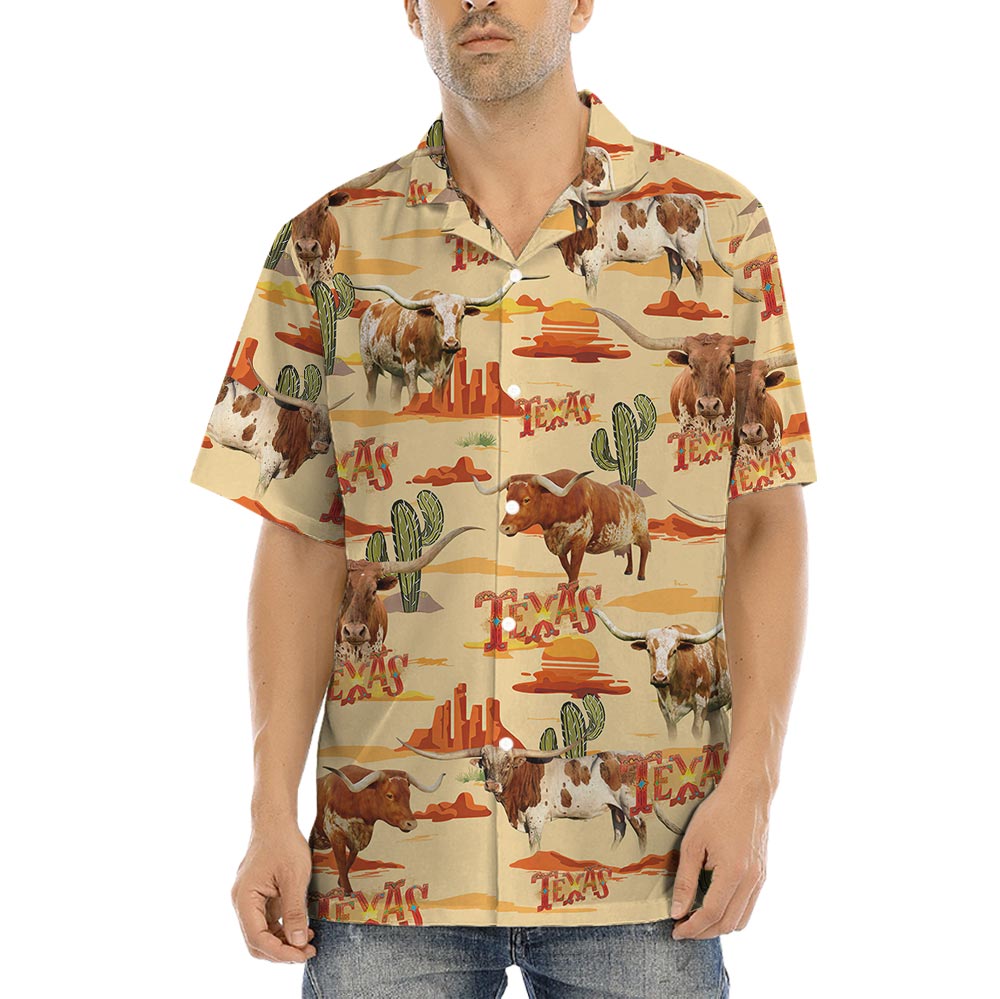 Proud Texas Longhorn Hawaiian Button Up Shirt For Men - variant image 1