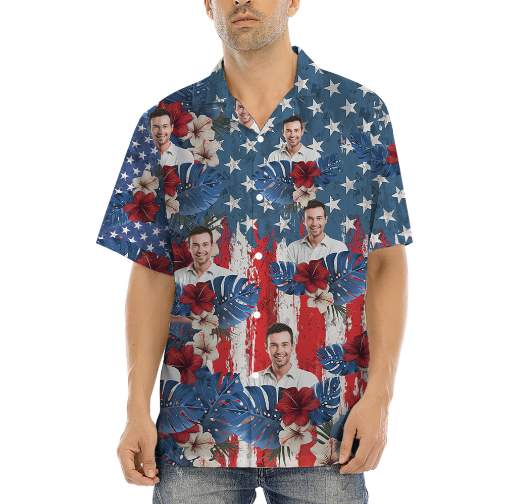 Custom Face Patriotic Hibiscus Hawaiian Shirt - variant image 1