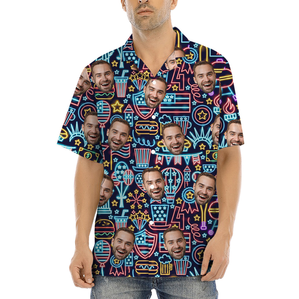 Neon 4th Of July Custom Face Hawaiian Shirt - variant image 1