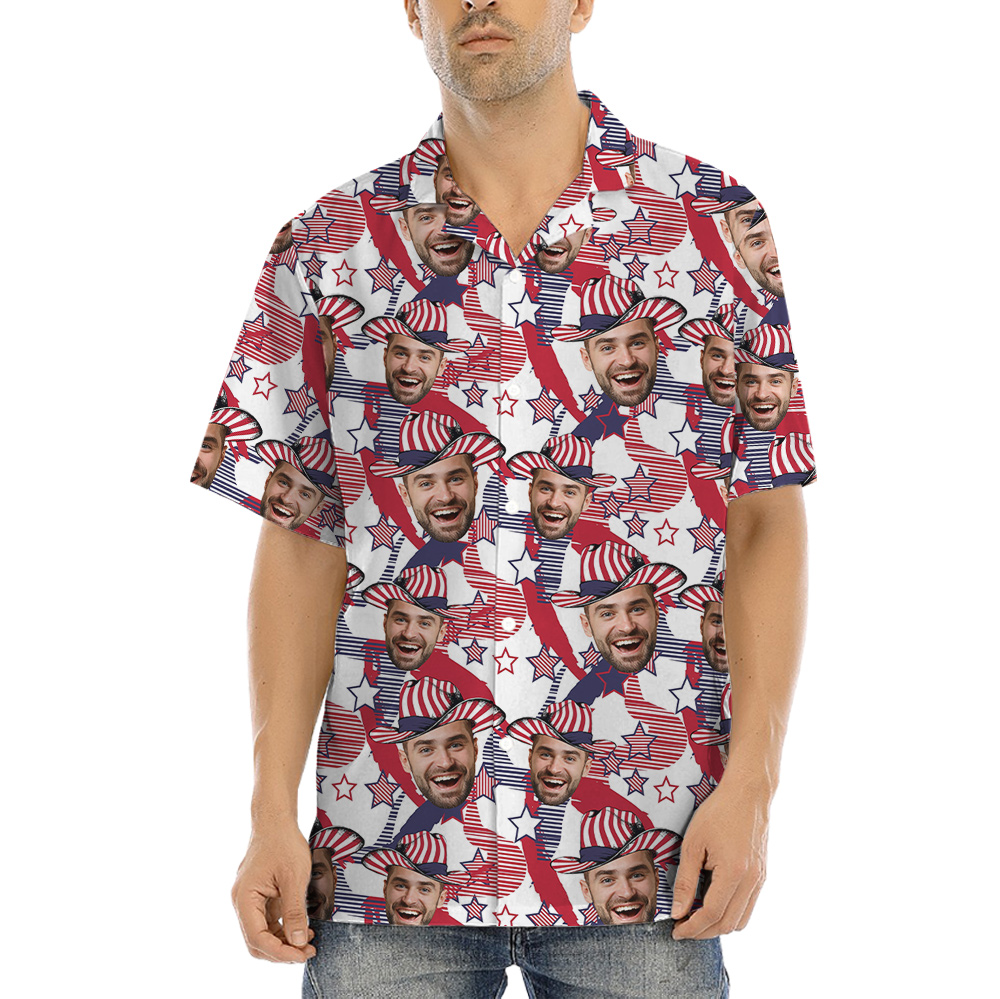 Custom Face Patriot American Cowboy Hat Hawaiian Shirt - variant image 1