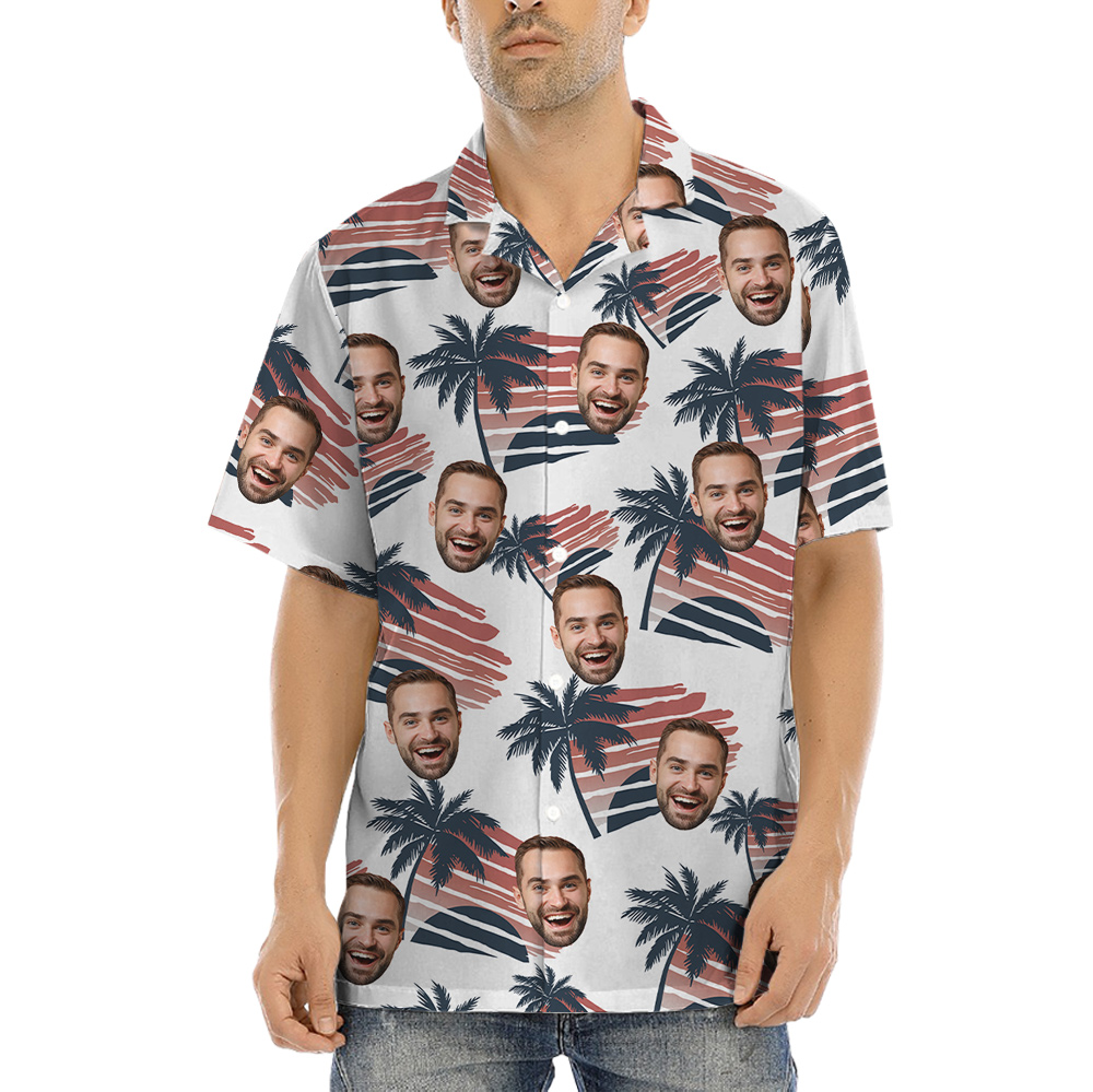 Sunset Beach Palm Trees Hawaiian Shirt With Custom 1-4 Faces - variant image 1