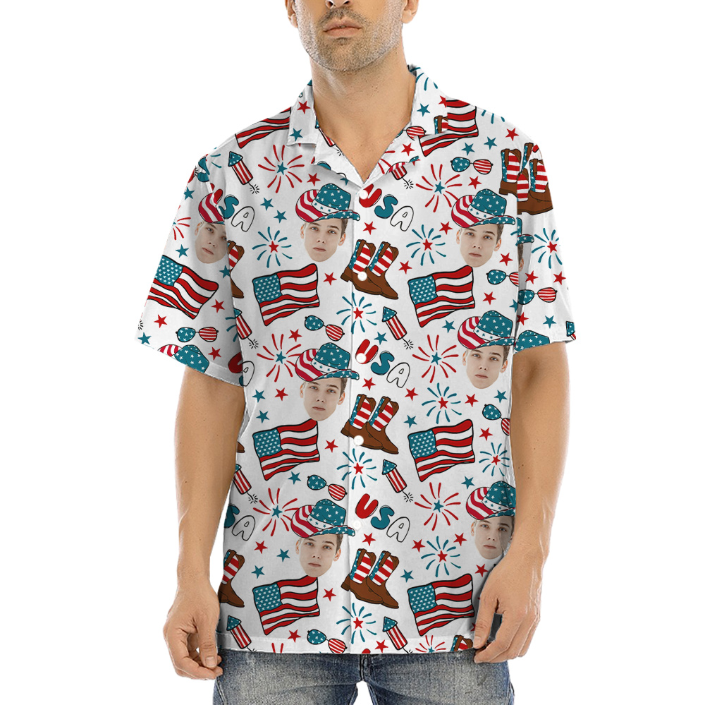 Custom Face With American Cowboy Hat Hawaiian Shirt - variant image 1