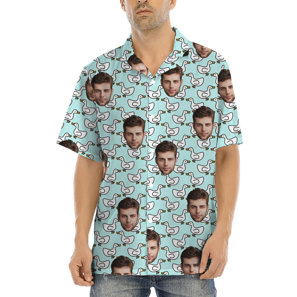 Custom Faces White Duck Hawaiian Shirt For Men - variant image 1