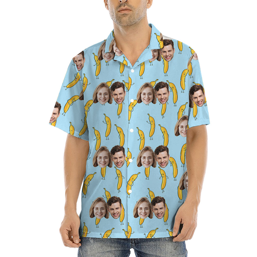 Hilarious Banana Blue Hawaiian Shirt With Up To 5 Faces - variant image 1