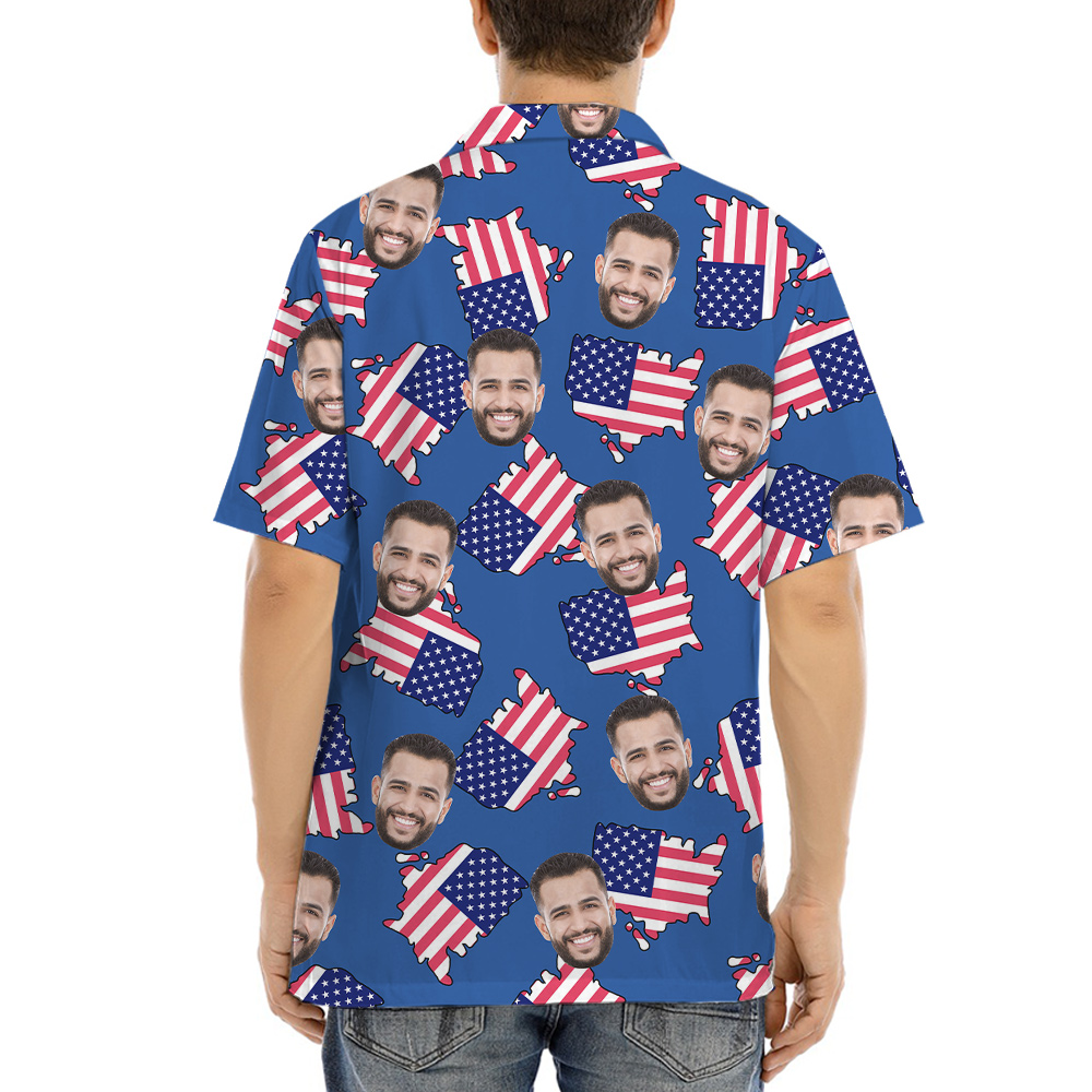 American Maps Blue Hawaiian Shirt With Custom Face