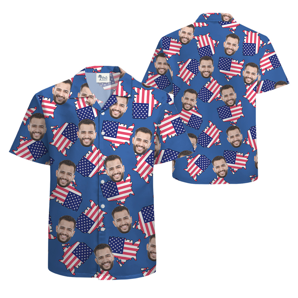 American Maps Blue Hawaiian Shirt With Custom Face