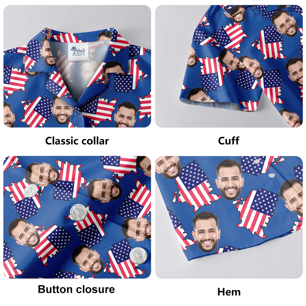 American Maps Blue Hawaiian Shirt With Custom Face