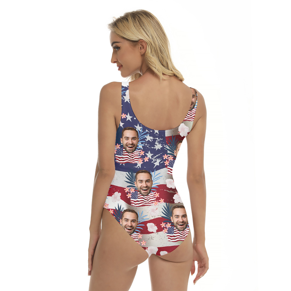 Happy Independence Day American Flag Custom Face Swimsuit