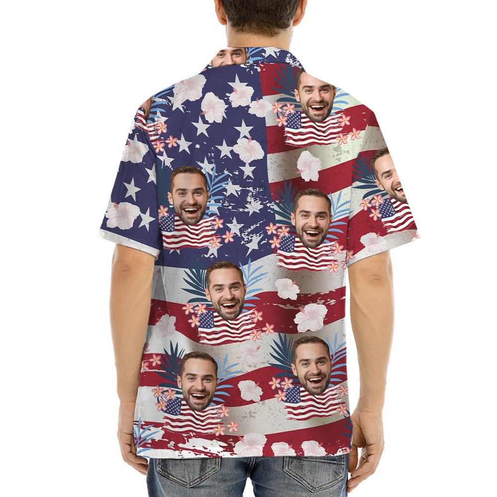 Custom Face American Flag Patriotic Hawaiian Shirt