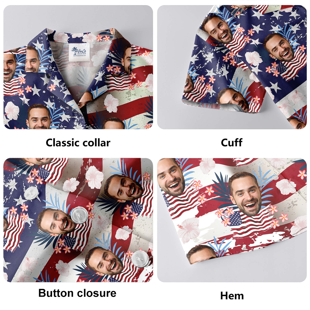 Custom Face American Flag Patriotic Hawaiian Shirt
