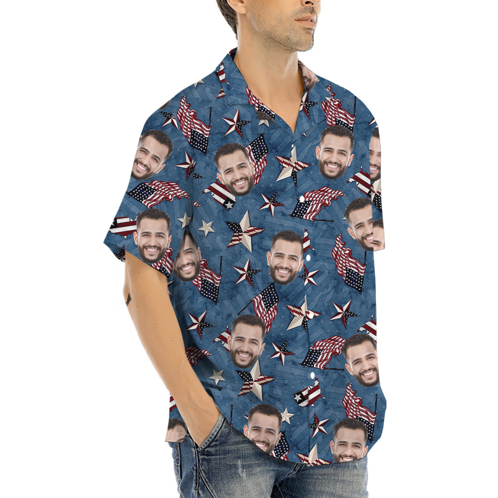 American Flags And Stars Custom Face Hawaiian Shirt