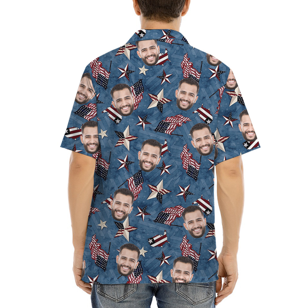 American Flags And Stars Custom Face Hawaiian Shirt
