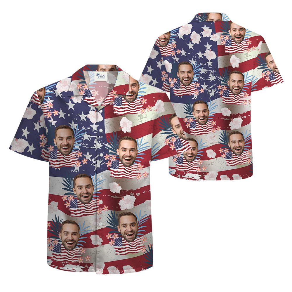 Custom Face American Flag Patriotic Hawaiian Shirt