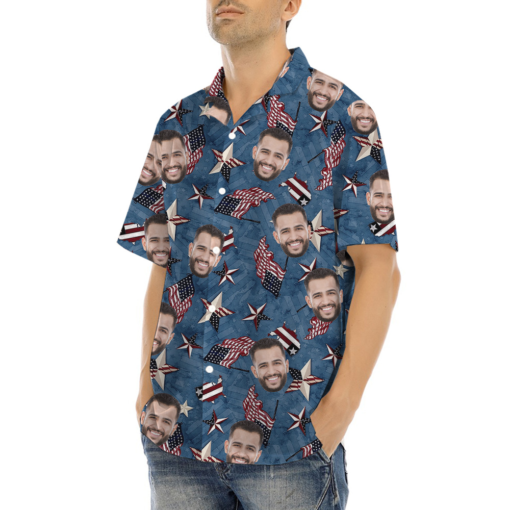 American Flags And Stars Custom Face Hawaiian Shirt