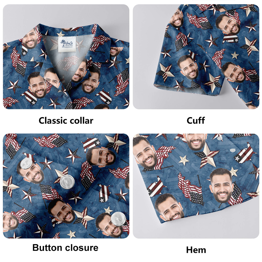 American Flags And Stars Custom Face Hawaiian Shirt