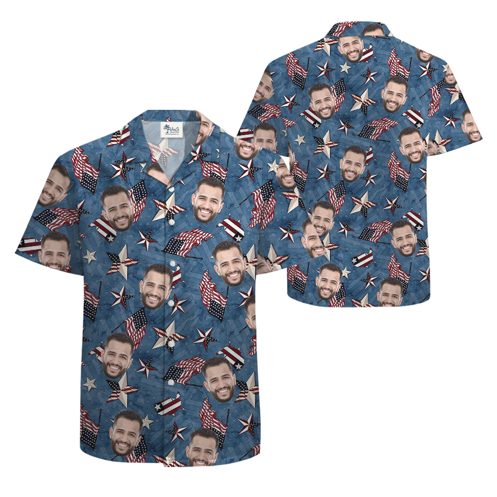 American Flags And Stars Custom Face Hawaiian Shirt