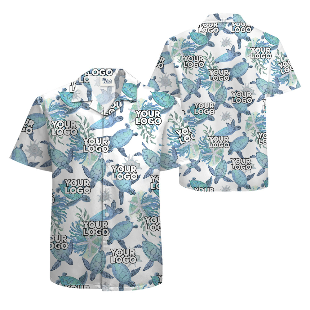 Sea Turtle Blue Hawaiian Shirt With Logo