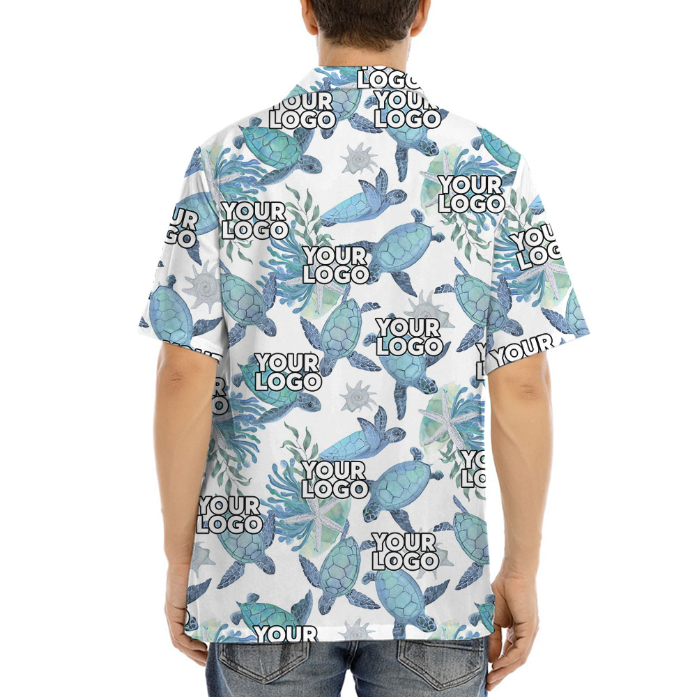 Sea Turtle Blue Hawaiian Shirt With Logo
