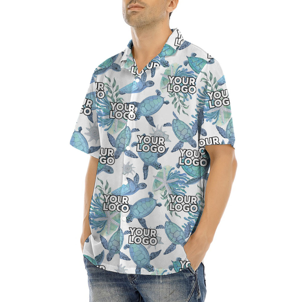 Sea Turtle Blue Hawaiian Shirt With Logo