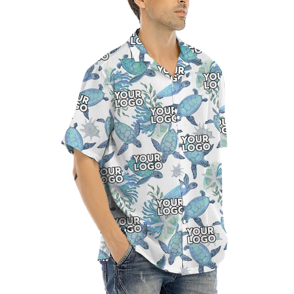 Sea Turtle Blue Hawaiian Shirt With Logo