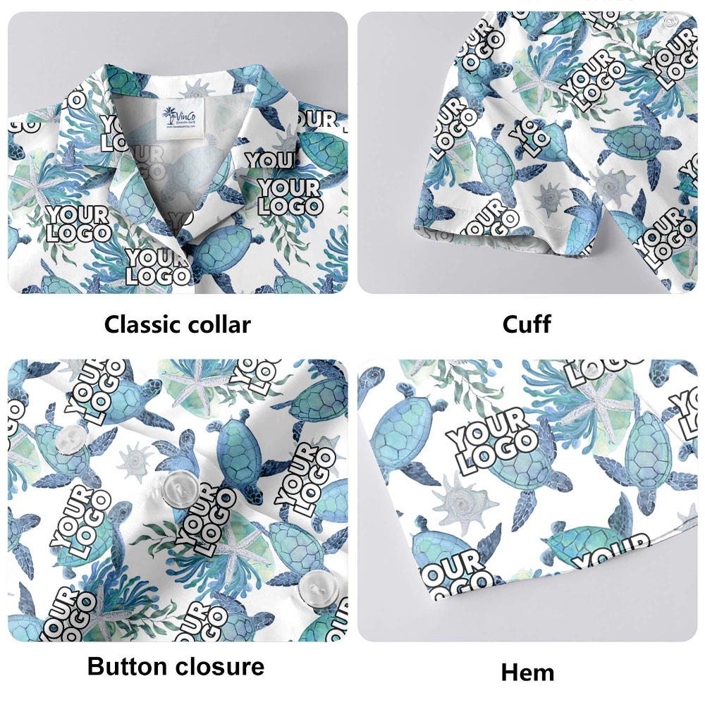 Sea Turtle Blue Hawaiian Shirt With Logo
