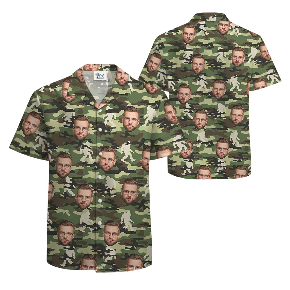 Bigfoot Military Button Up Shirt With 5 Faces