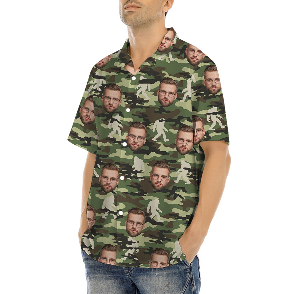 Bigfoot Military Button Up Shirt With 5 Faces