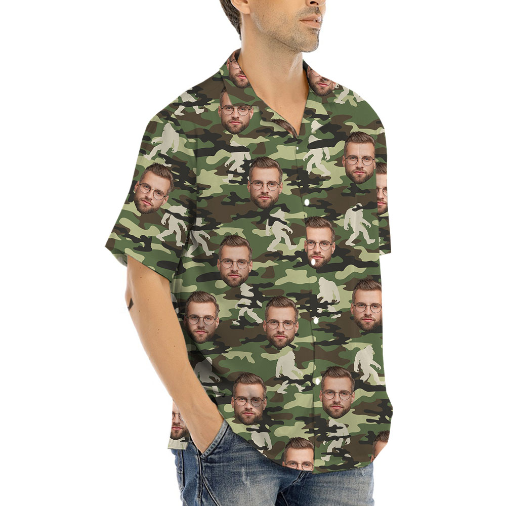 Bigfoot Military Button Up Shirt With 5 Faces