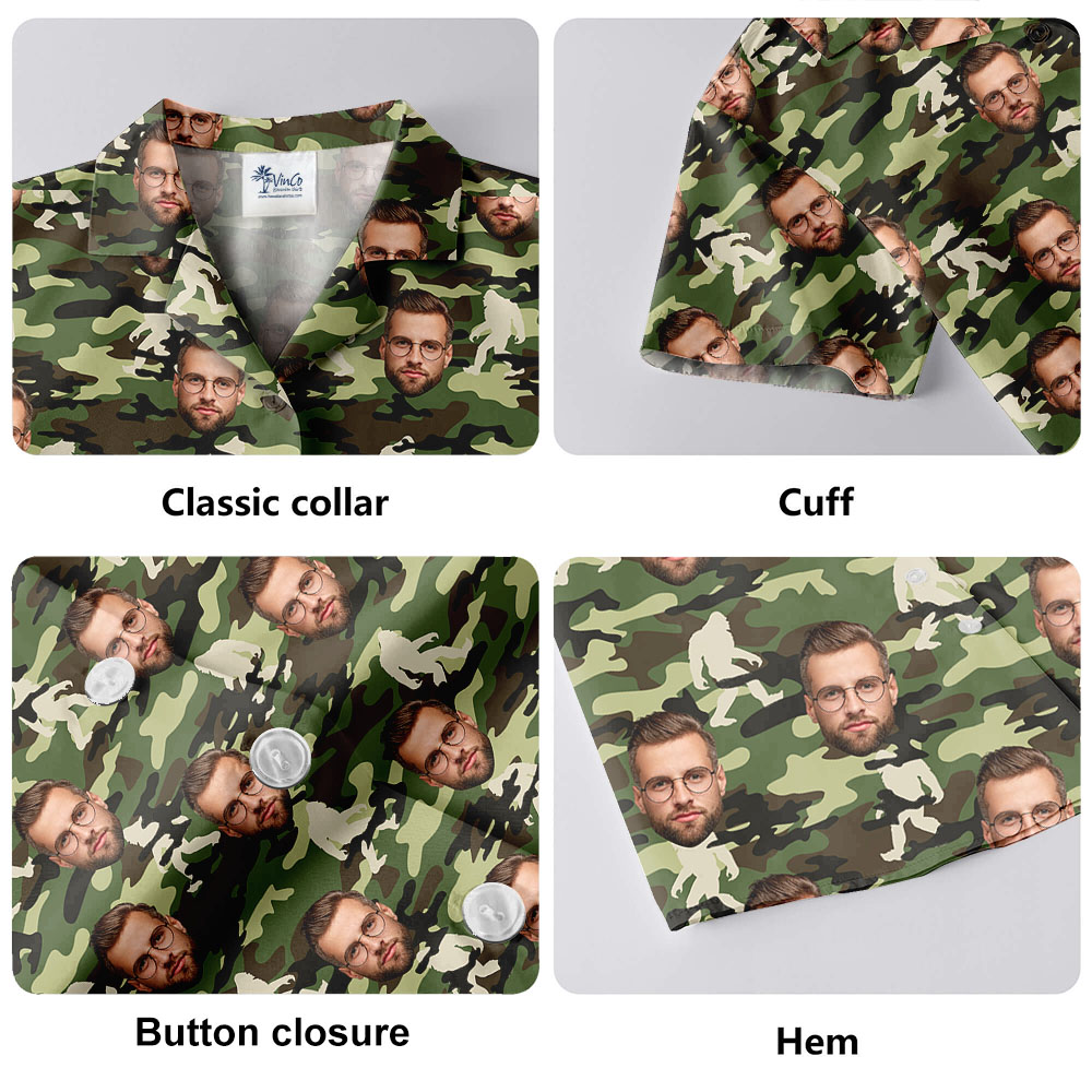Bigfoot Military Button Up Shirt With 5 Faces