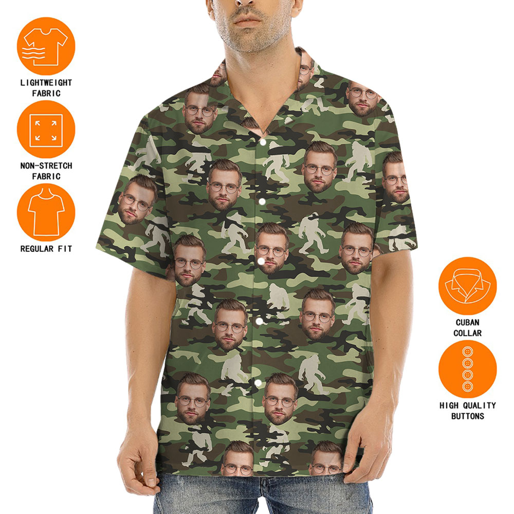 Bigfoot Military Button Up Shirt With 5 Faces