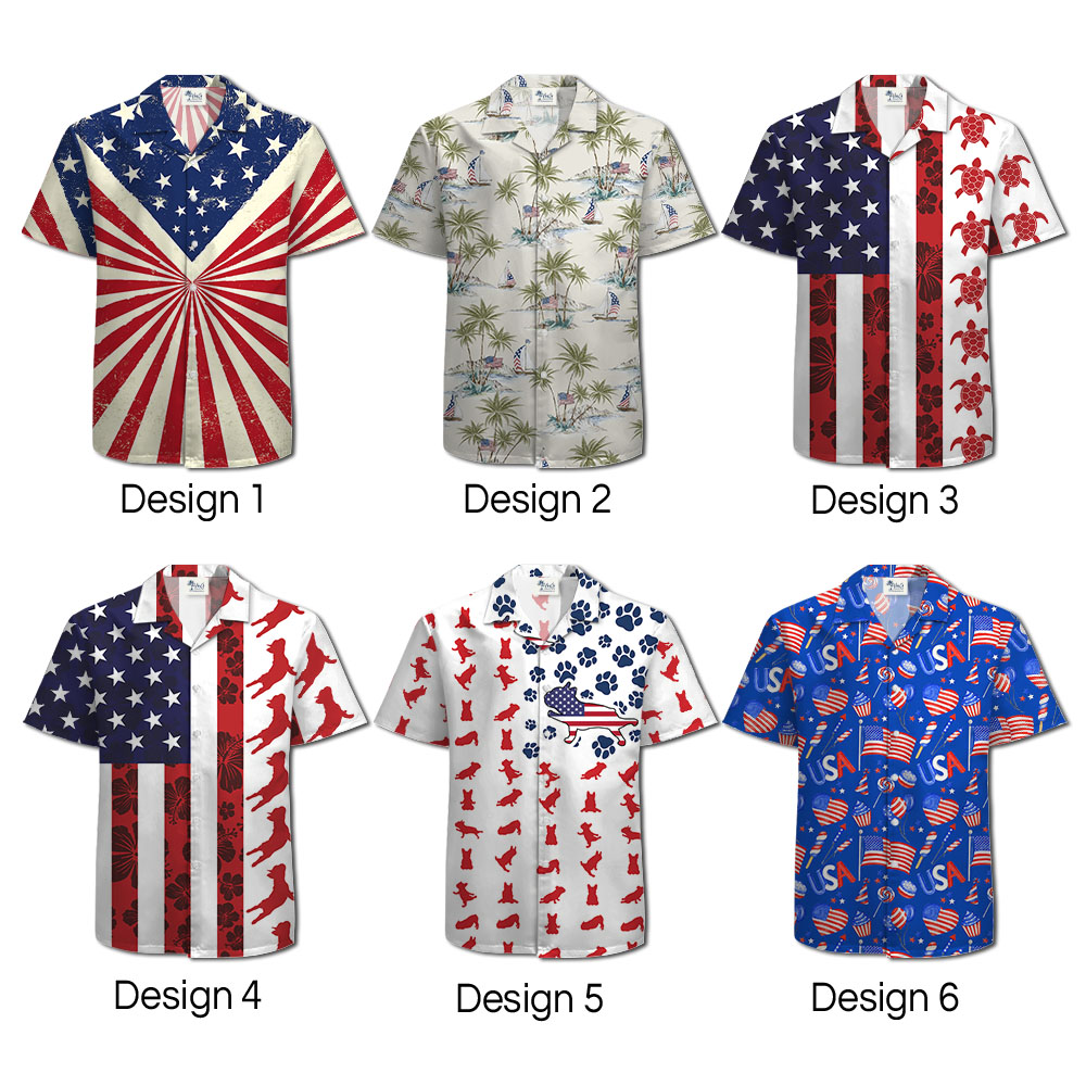 4th of July American Hawaiian Shirts