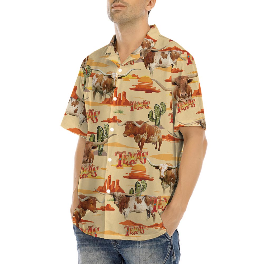 Proud Texas Longhorn Hawaiian Button Up Shirt For Men