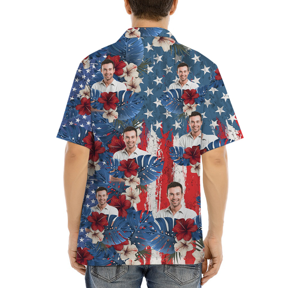 Custom Face Patriotic Hibiscus Hawaiian Shirt