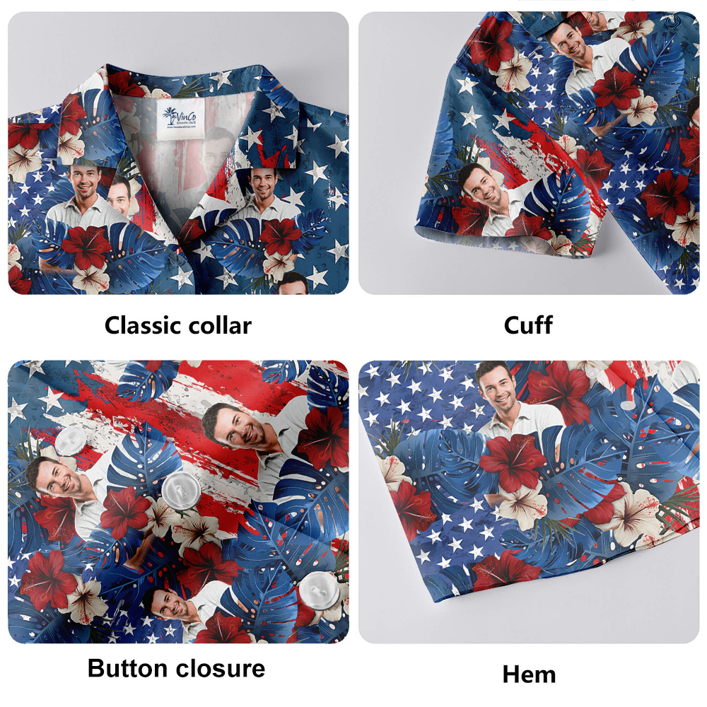 Custom Face Patriotic Hibiscus Hawaiian Shirt