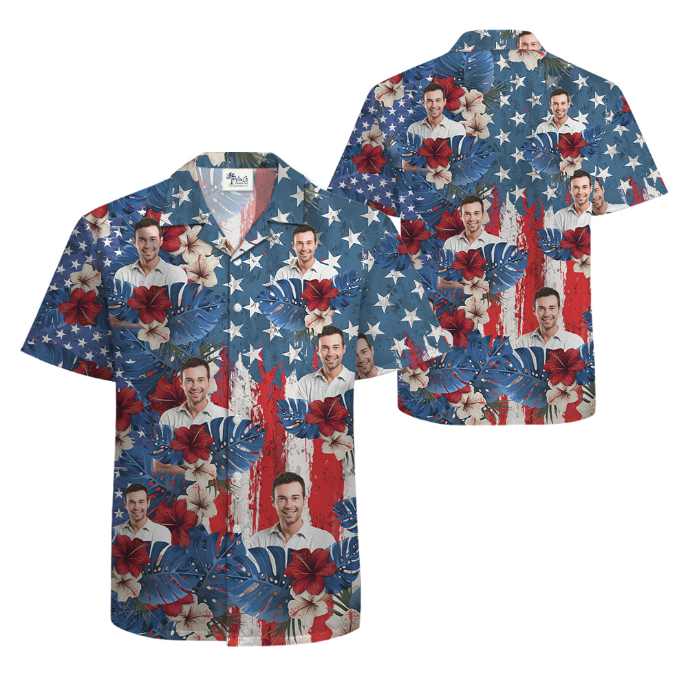 Custom Face Patriotic Hibiscus Hawaiian Shirt