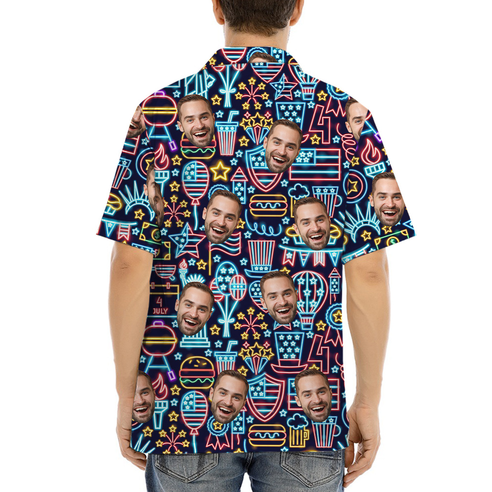 Neon 4th Of July Custom Face Hawaiian Shirt