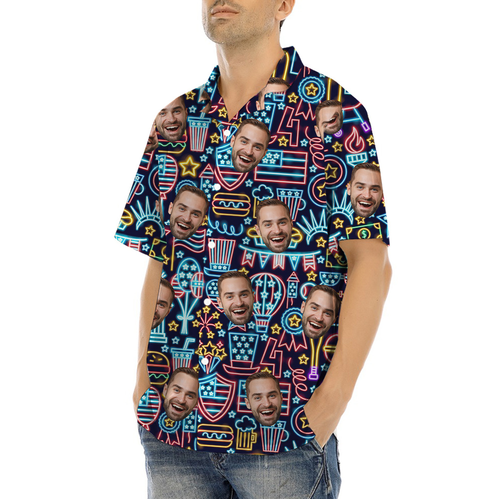 Neon 4th Of July Custom Face Hawaiian Shirt