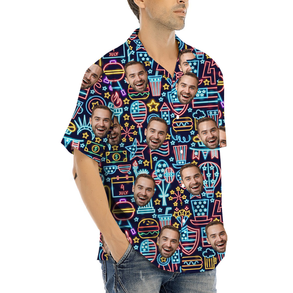 Neon 4th Of July Custom Face Hawaiian Shirt