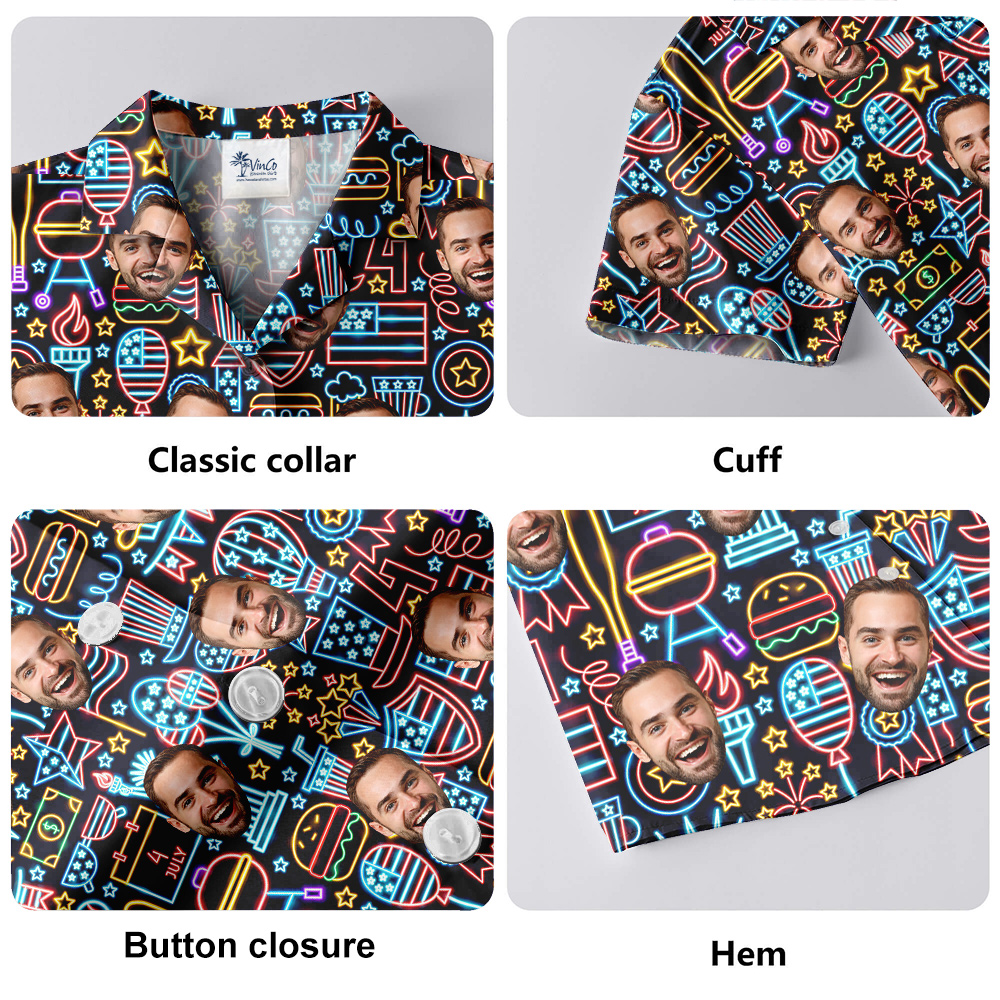 Neon 4th Of July Custom Face Hawaiian Shirt