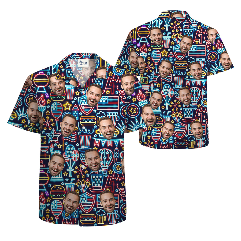 Neon 4th Of July Custom Face Hawaiian Shirt