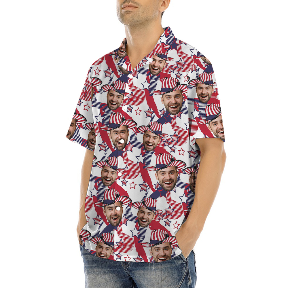 Custom Face Patriot American Cowboy Hat Hawaiian Shirt